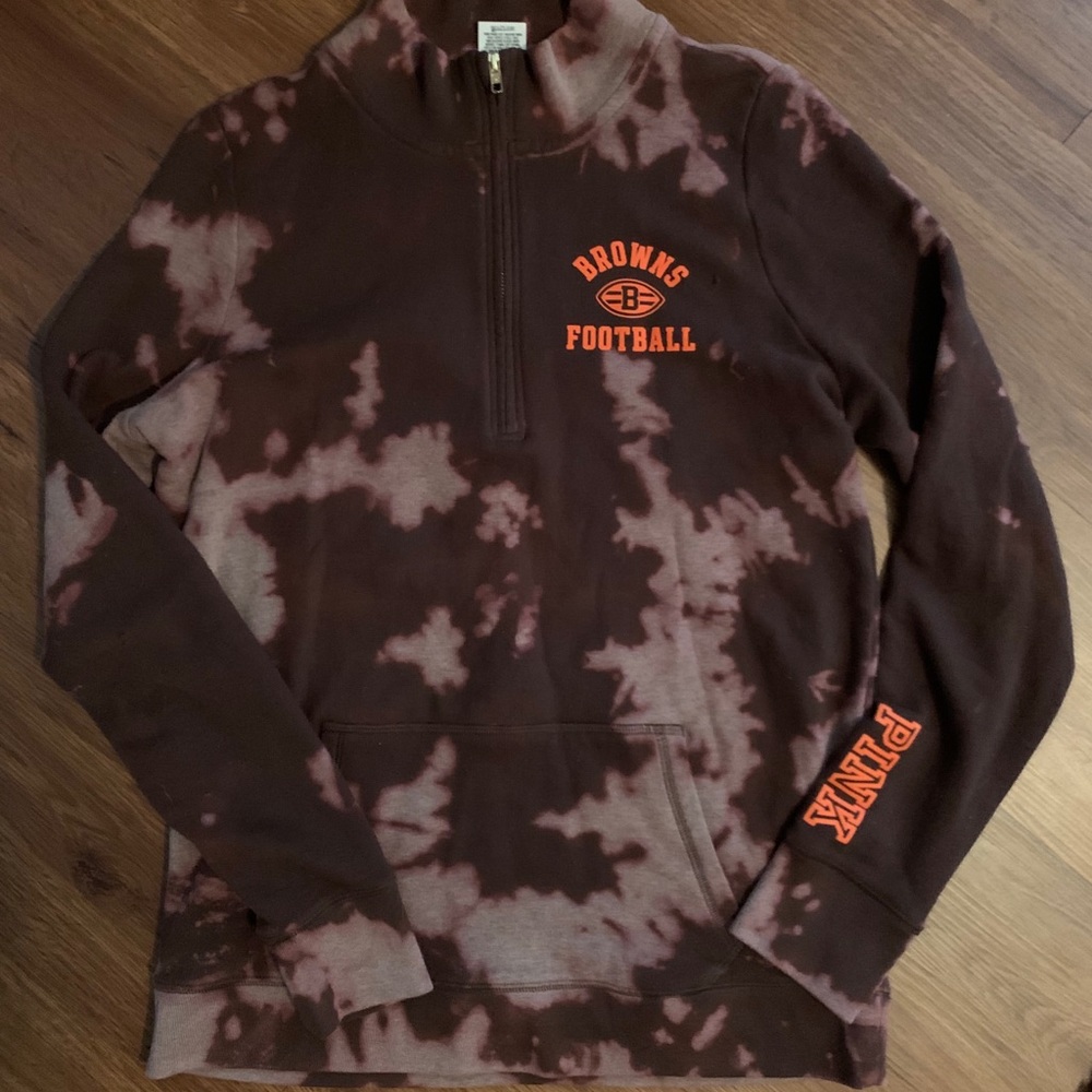 Custom Bleach Dyed Browns Football Quarter Zip